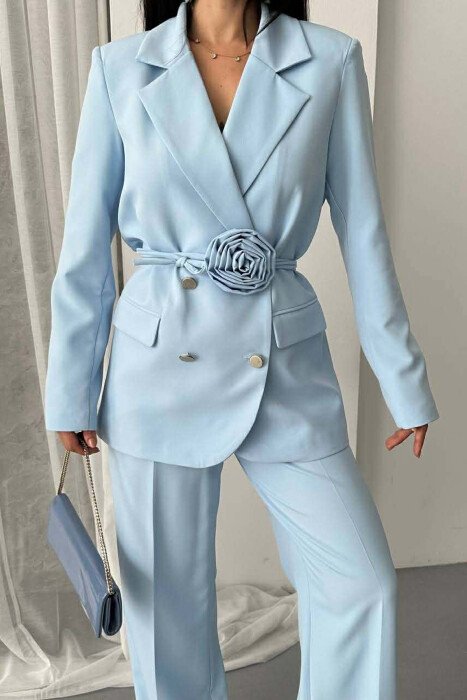 ROSE DETAIL CLASSIC JACKET + TROUSERS WOMAN SET LIGHTBLUE/BZ - 5