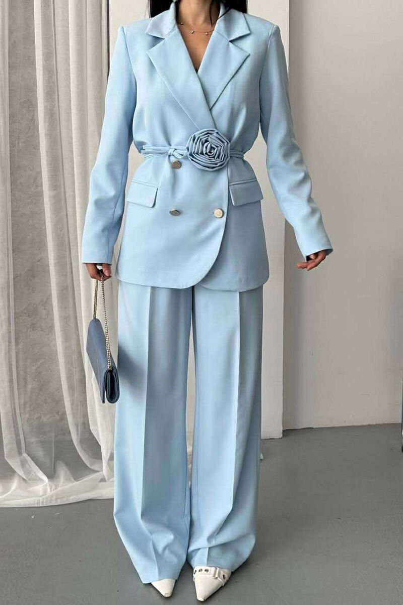 ROSE DETAIL CLASSIC JACKET + TROUSERS WOMAN SET LIGHTBLUE/BZ - 6