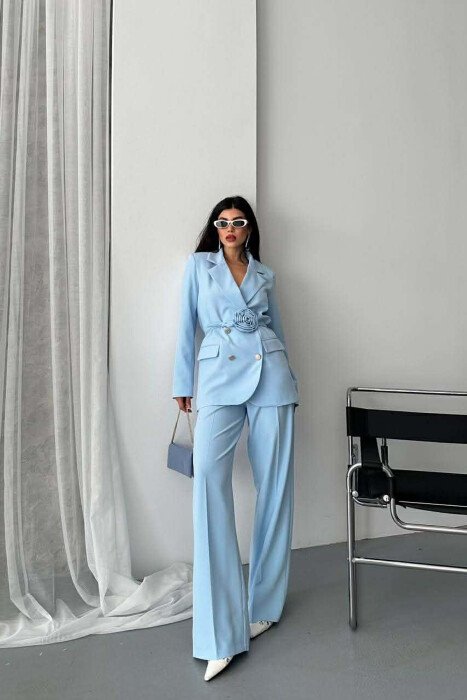 ROSE DETAIL CLASSIC JACKET + TROUSERS WOMAN SET LIGHTBLUE/BZ - 7