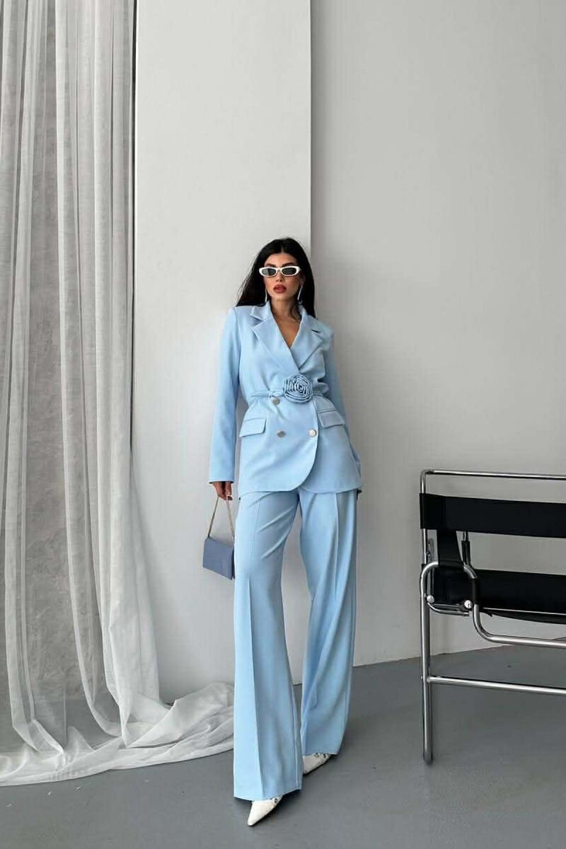 ROSE DETAIL CLASSIC JACKET + TROUSERS WOMAN SET LIGHTBLUE/BZ - 7