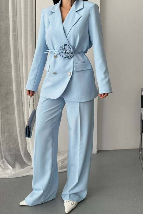 ROSE DETAIL CLASSIC JACKET + TROUSERS WOMAN SET LIGHTBLUE/BZ - 9