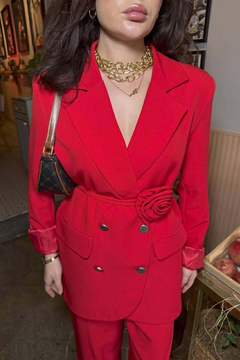 ROSE DETAIL CLASSIC JACKET + TROUSERS WOMAN SET RED/E KUQE - 4