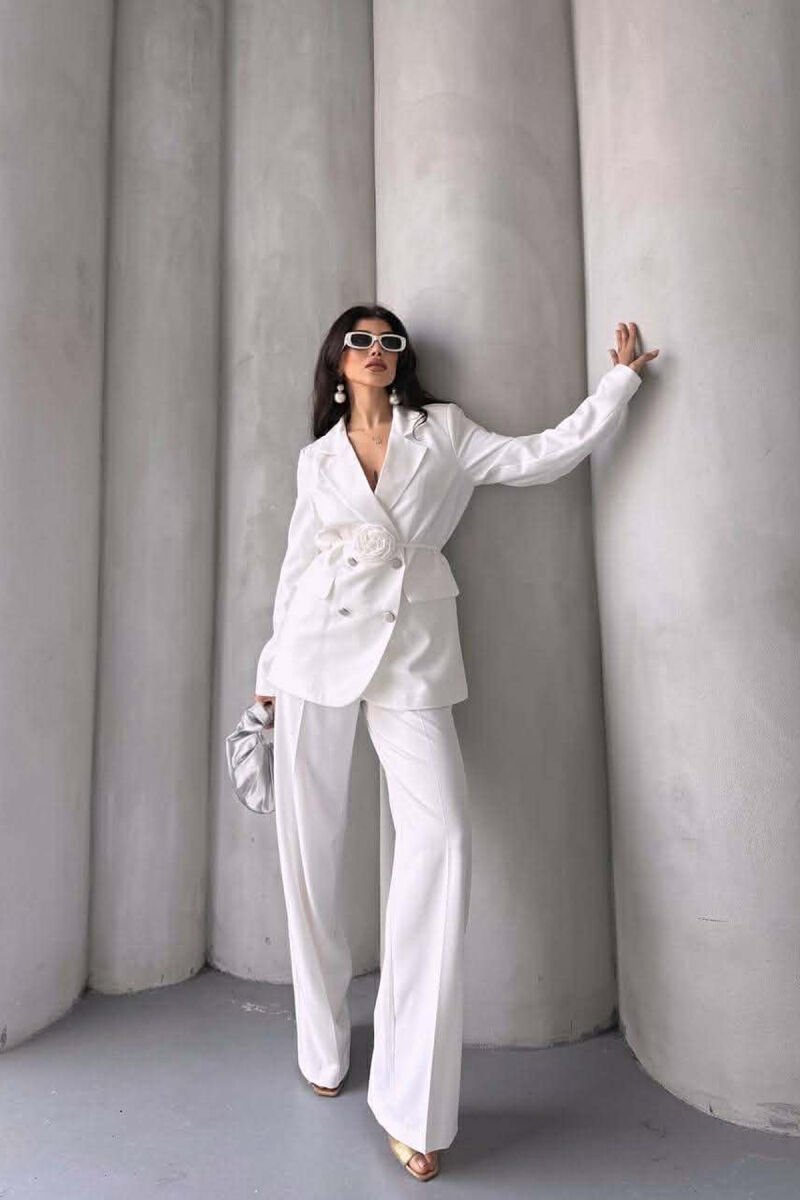 ROSE DETAIL CLASSIC JACKET + TROUSERS WOMAN SET WHITE-E BARDHE - 1