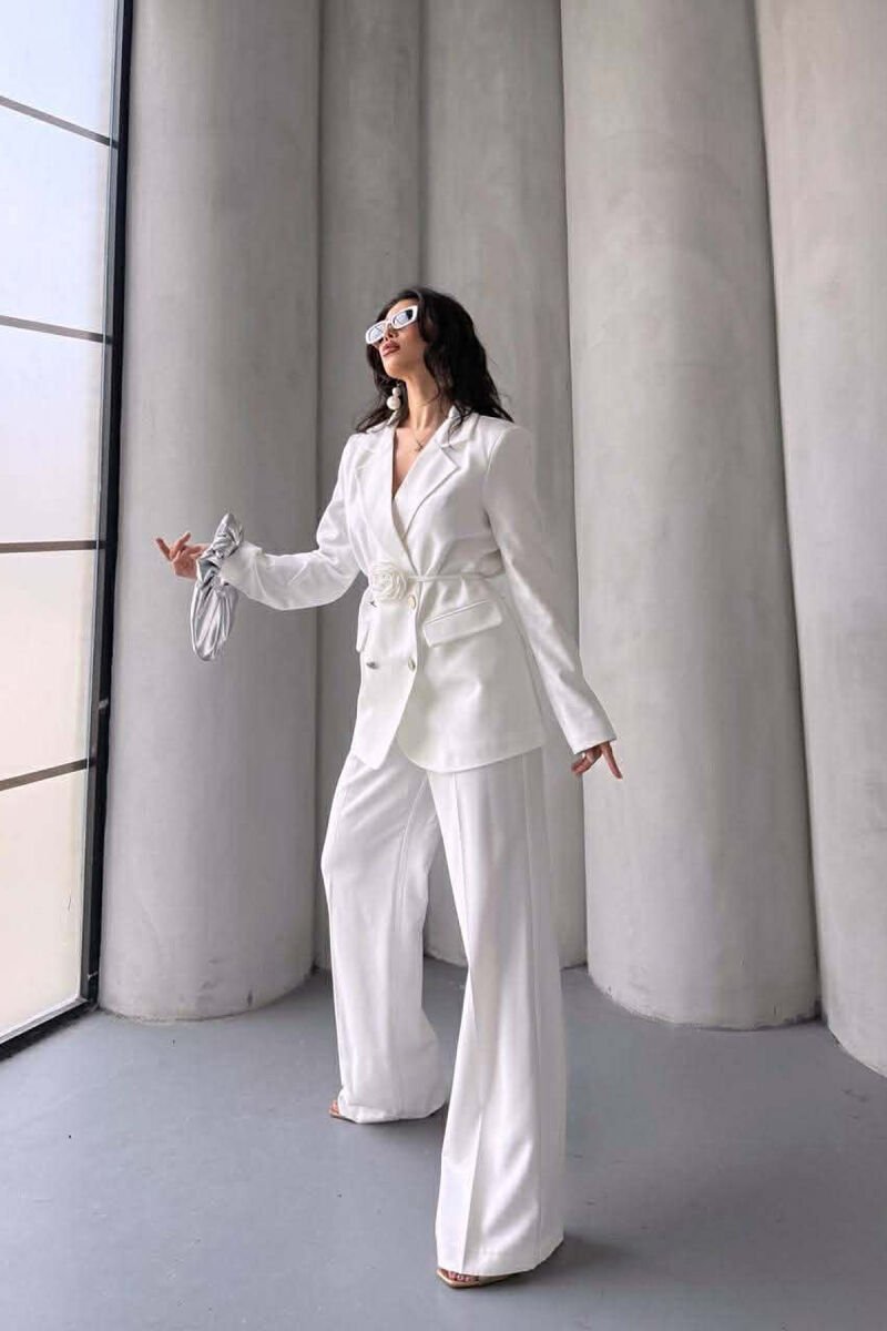 ROSE DETAIL CLASSIC JACKET + TROUSERS WOMAN SET WHITE-E BARDHE - 2