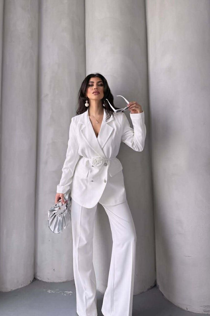 ROSE DETAIL CLASSIC JACKET + TROUSERS WOMAN SET WHITE-E BARDHE - 4