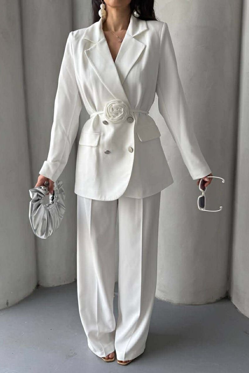 ROSE DETAIL CLASSIC JACKET + TROUSERS WOMAN SET WHITE-E BARDHE - 8