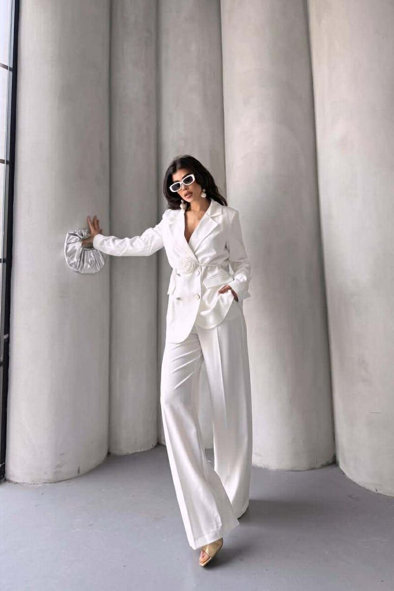 ROSE DETAIL CLASSIC JACKET + TROUSERS WOMAN SET WHITE-E BARDHE - 11
