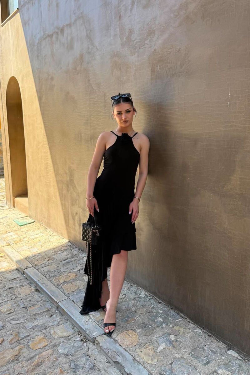 ROSE DETAIL THIN STRAPS WOMAN DRESS BLACK/ E ZEZE - 7