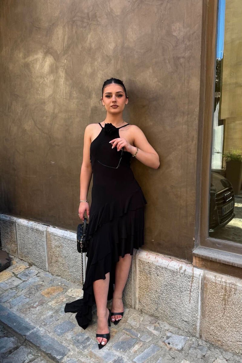ROSE DETAIL THIN STRAPS WOMAN DRESS BLACK/ E ZEZE - 8