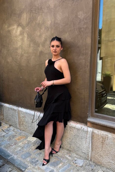 ROSE DETAIL THIN STRAPS WOMAN DRESS BLACK/ E ZEZE - 9