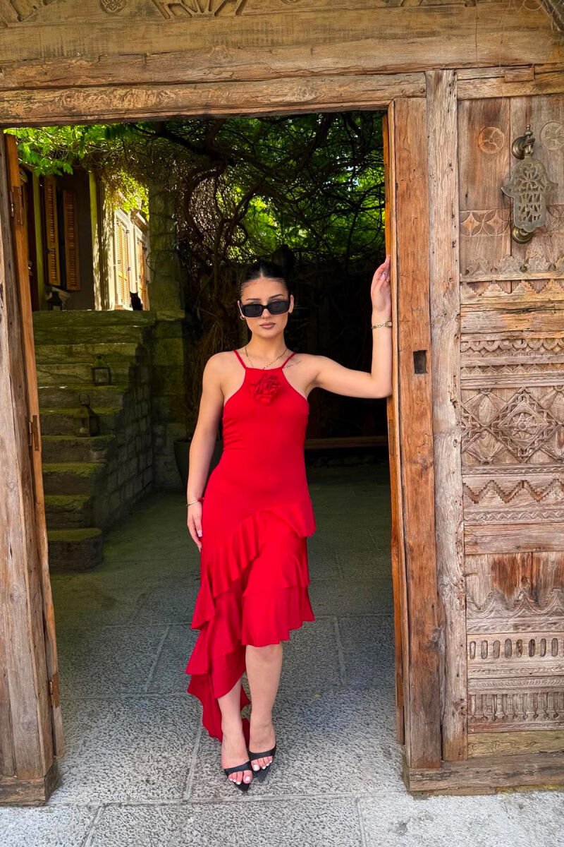 ROSE DETAIL THIN STRAPS WOMAN DRESS RED/E KUQE - 2