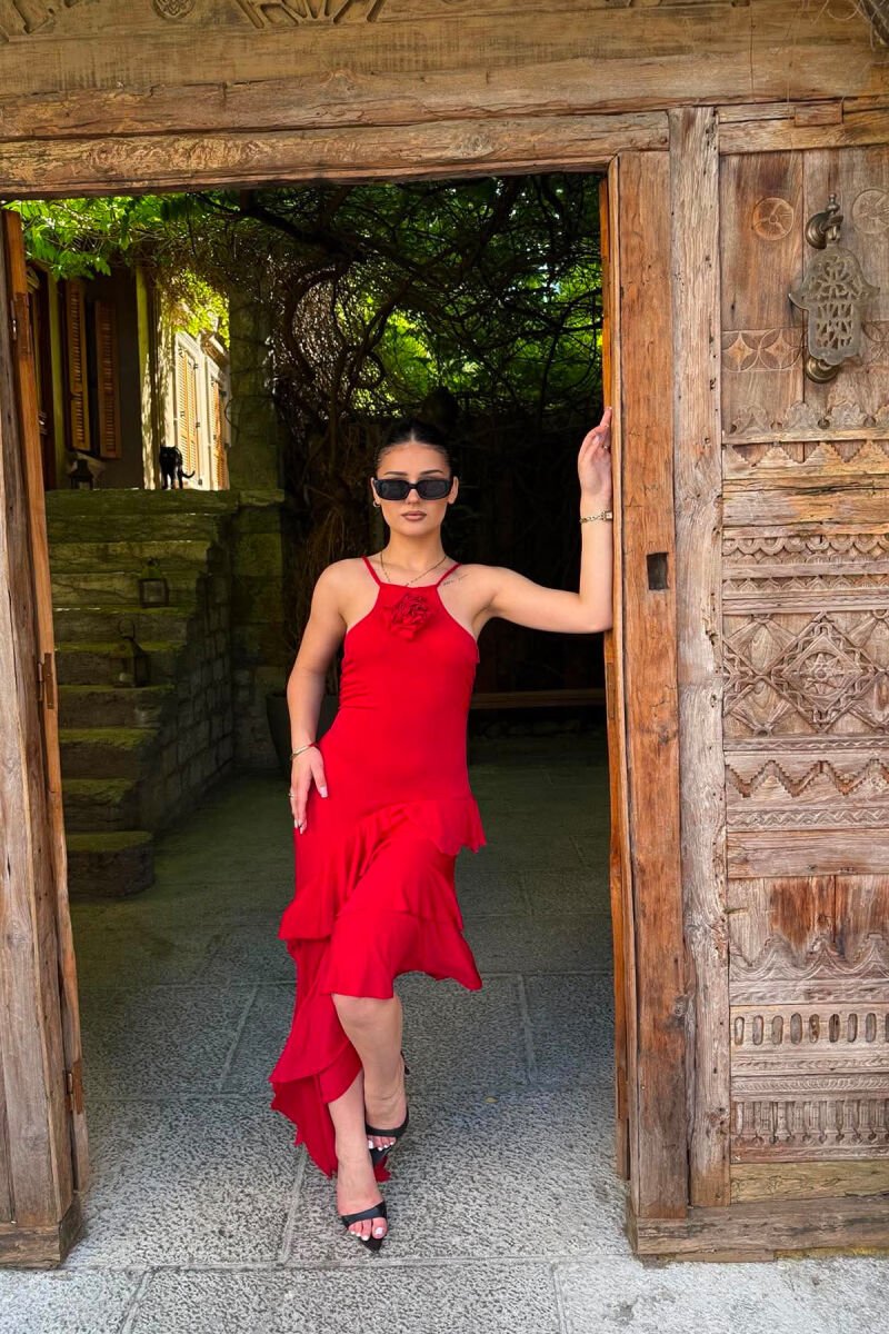 ROSE DETAIL THIN STRAPS WOMAN DRESS RED/E KUQE - 3