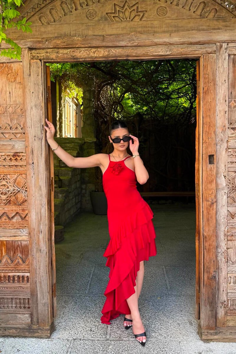 ROSE DETAIL THIN STRAPS WOMAN DRESS RED/E KUQE - 4