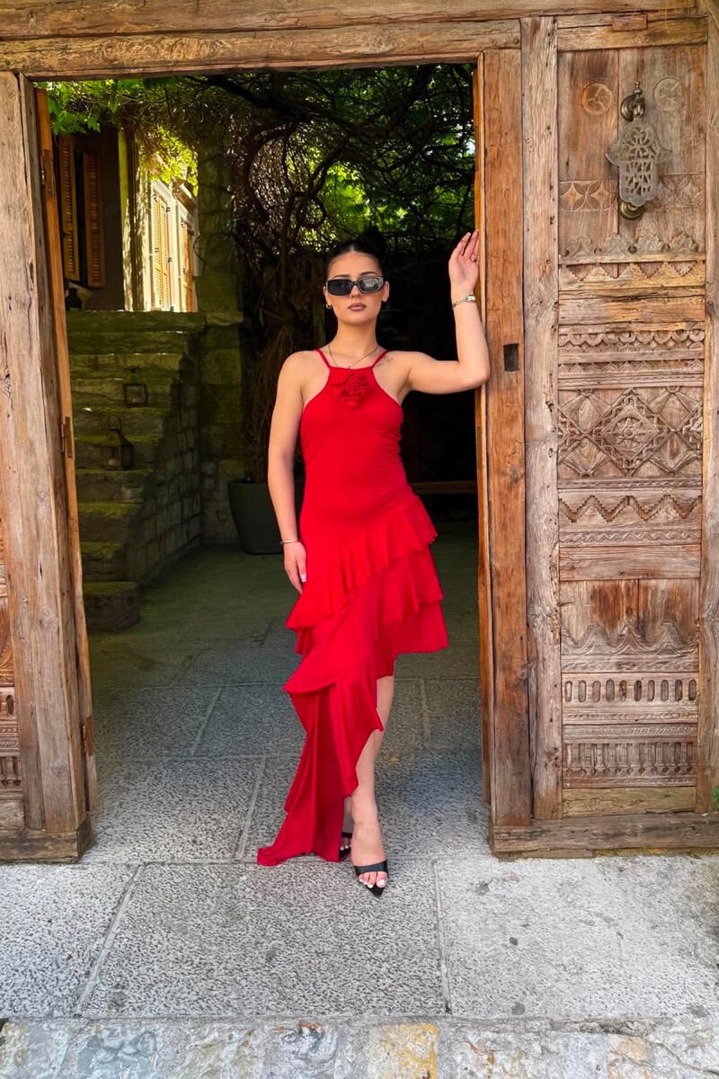 ROSE DETAIL THIN STRAPS WOMAN DRESS RED/E KUQE - 7