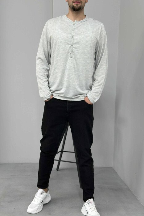 ROUND BUTTONED NECK ONE COLOR MEN SHIRT LIGHT GREY/GZ - 2