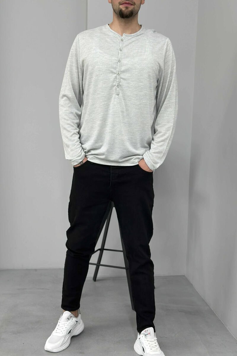 ROUND BUTTONED NECK ONE COLOR MEN SHIRT LIGHT GREY/GZ - 2