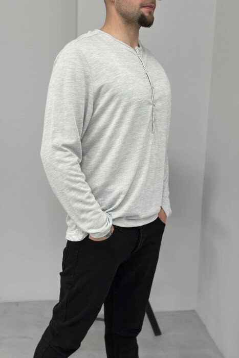 ROUND BUTTONED NECK ONE COLOR MEN SHIRT LIGHT GREY/GZ - 3