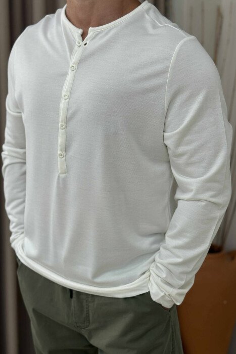 ROUND BUTTONED NECK ONE COLOR MEN SHIRT WHITE-E BARDHE 