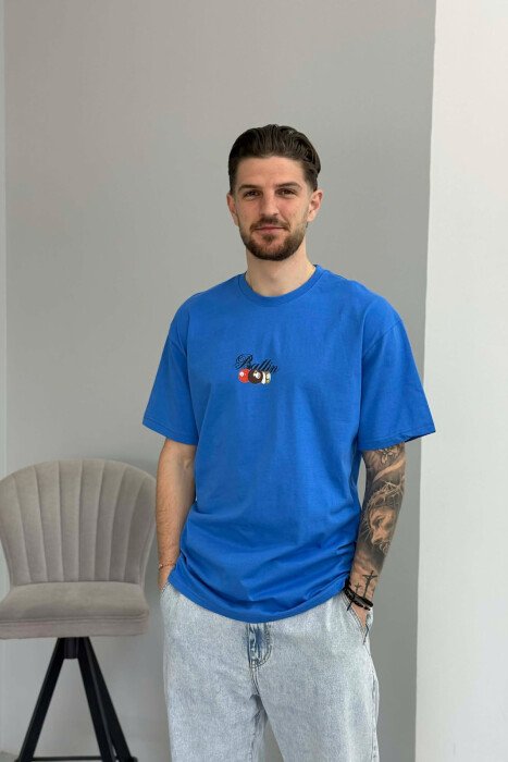 ROUND NECK BACK IMAGE MEN T-SHIRT BLUE/BLU - KLAUDIO FASHION