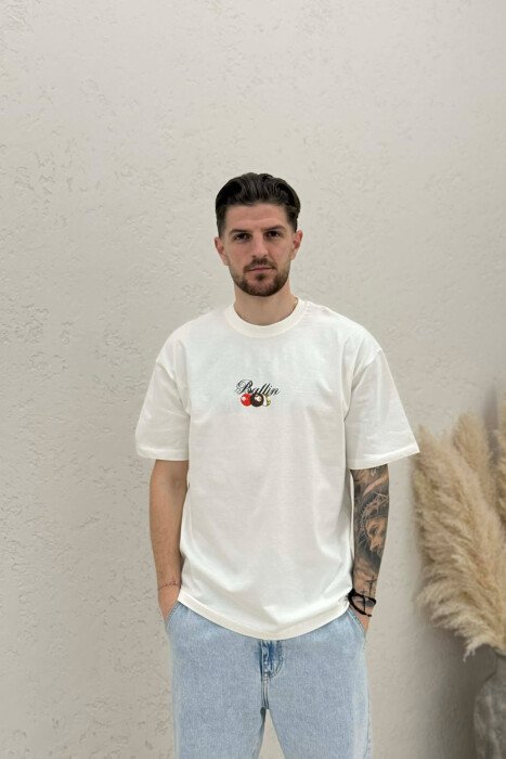 ROUND NECK BACK IMAGE MEN T-SHIRT CREAM/KREM - KLAUDIO FASHION