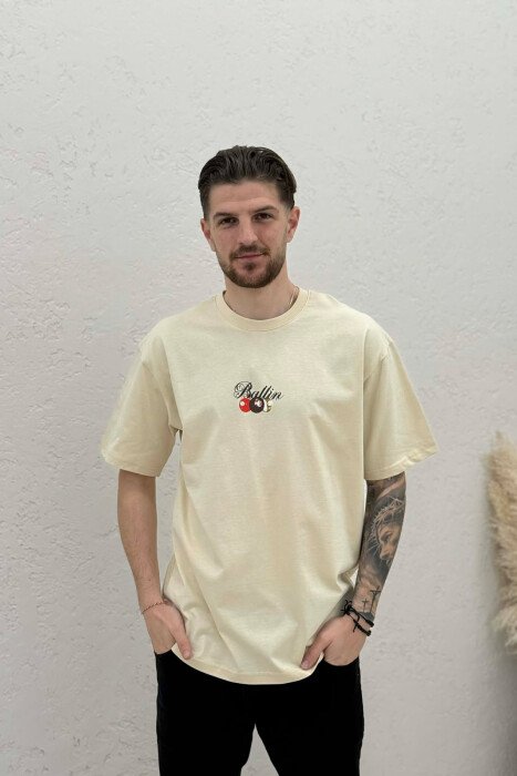 ROUND NECK BACK IMAGE MEN T-SHIRT LIGHT BEIGE/BZHZB - KLAUDIO FASHION