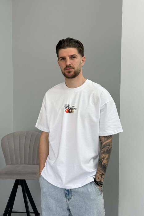ROUND NECK BACK IMAGE MEN T-SHIRT WHITE-E BARDHE - KLAUDIO FASHION