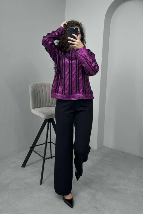 ROUND NECK BRAIDS DETAIL WOMEN SWEATER PURPLE/LEJLA 