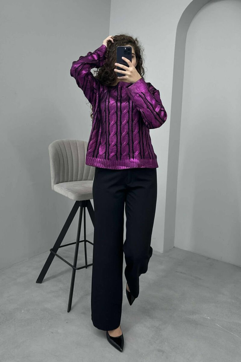 ROUND NECK BRAIDS DETAIL WOMEN SWEATER PURPLE/LEJLA - 1