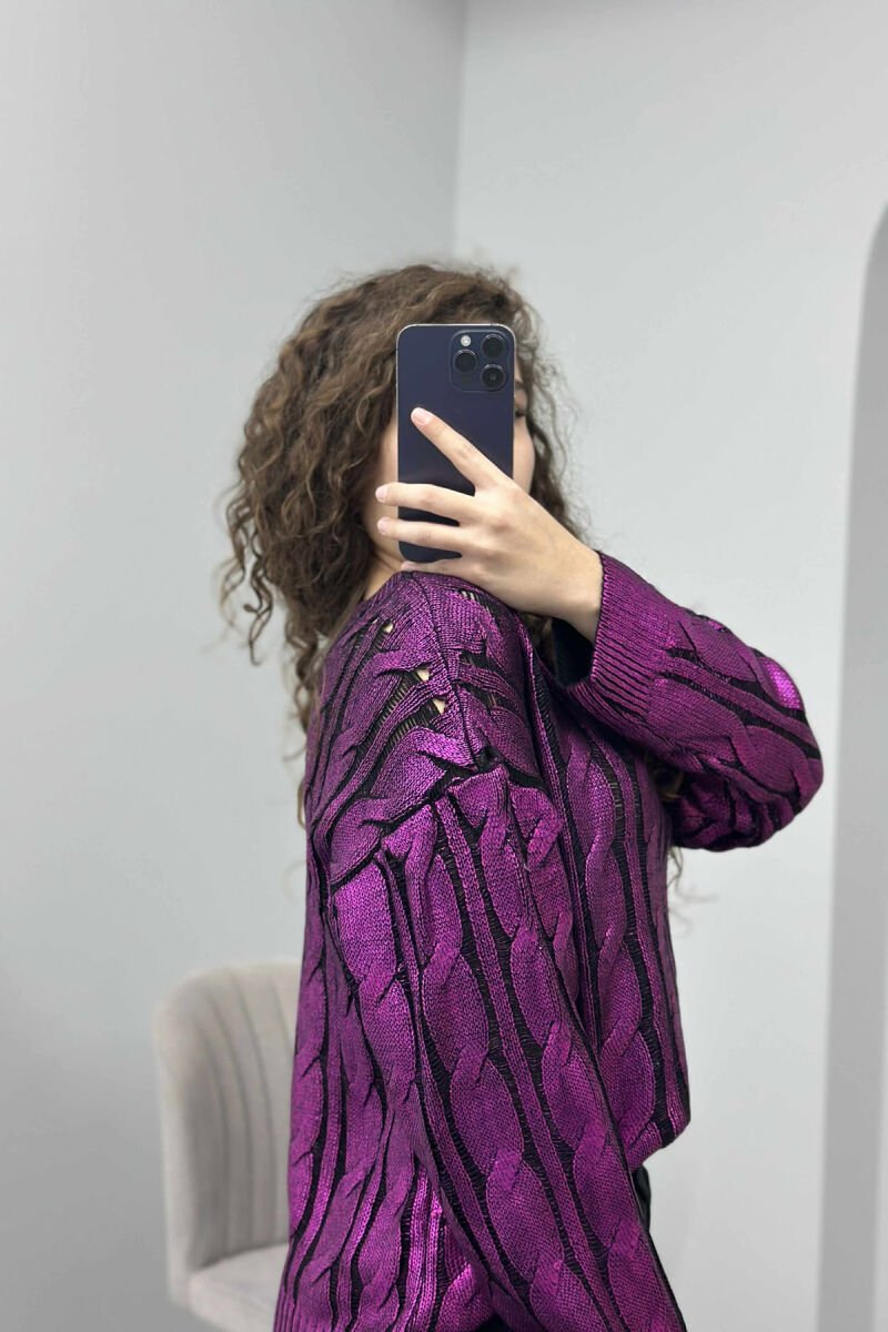 ROUND NECK BRAIDS DETAIL WOMEN SWEATER PURPLE/LEJLA - 2