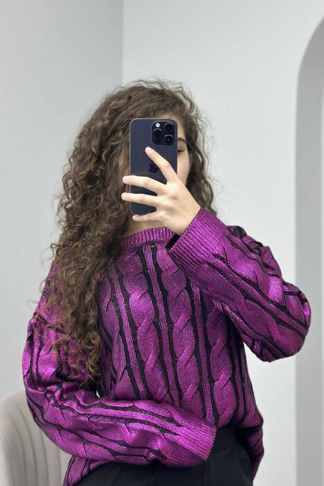 ROUND NECK BRAIDS DETAIL WOMEN SWEATER PURPLE/LEJLA - 3