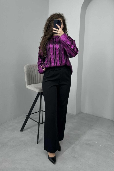 ROUND NECK BRAIDS DETAIL WOMEN SWEATER PURPLE/LEJLA - 4