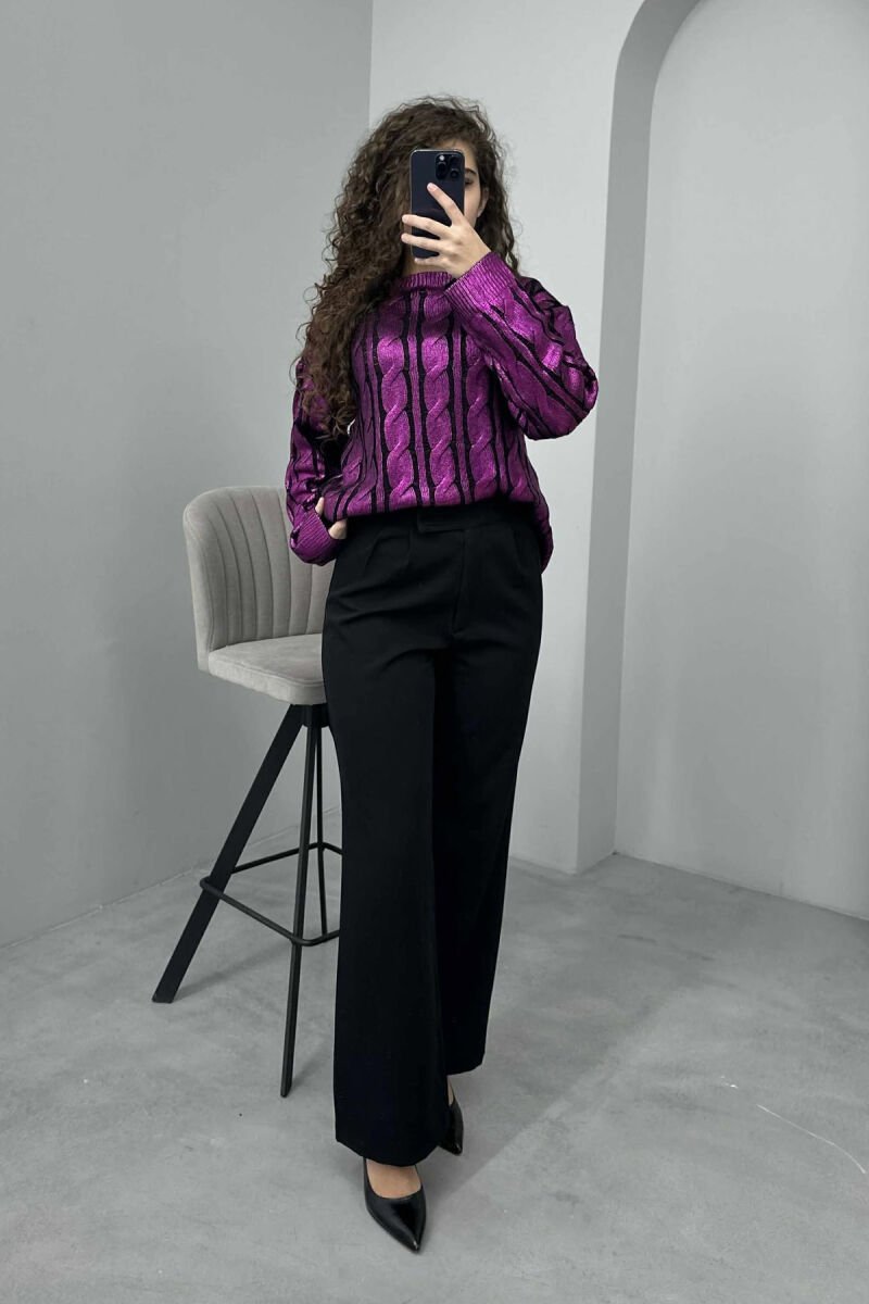 ROUND NECK BRAIDS DETAIL WOMEN SWEATER PURPLE/LEJLA - 4