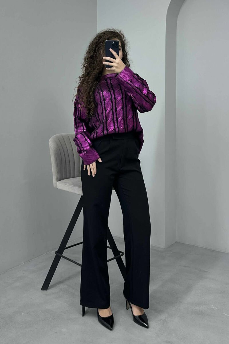 ROUND NECK BRAIDS DETAIL WOMEN SWEATER PURPLE/LEJLA - 5