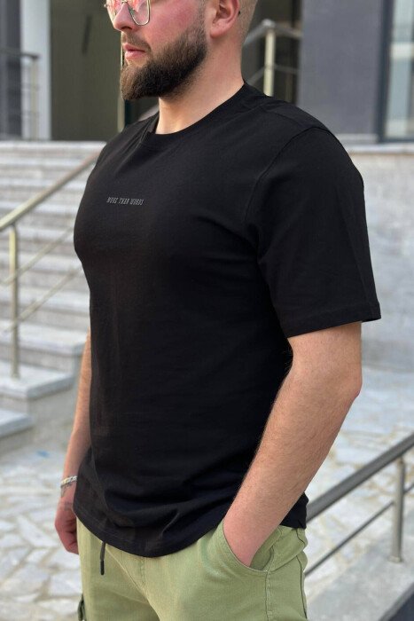 ROUND NECK COTTON MEN T-SHIRT BLACK/ E ZEZE - KLAUDIO FASHION