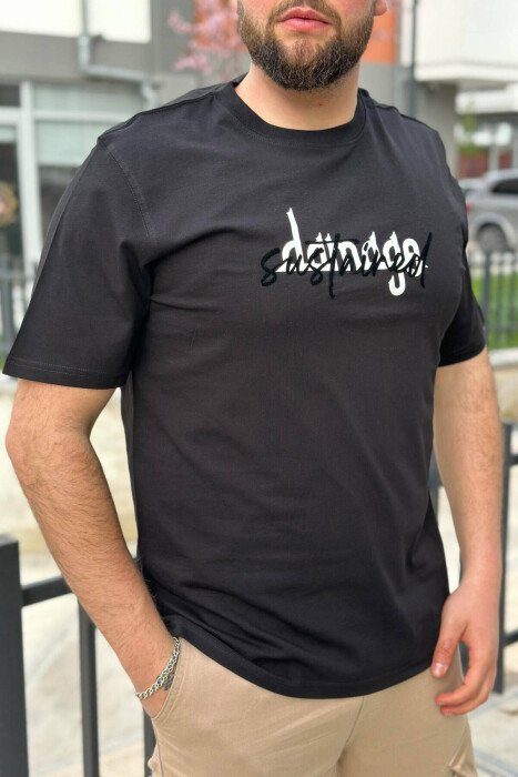 ROUND NECK COTTON MEN T-SHIRT BLACK/ E ZEZE - KLAUDIO FASHION