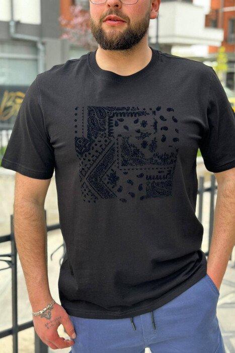 ROUND NECK COTTON MEN T-SHIRT BLACK/ E ZEZE - KLAUDIO FASHION