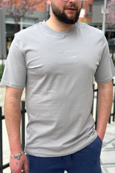 ROUND NECK COTTON MEN T-SHIRT GREY/GRI - KLAUDIO FASHION