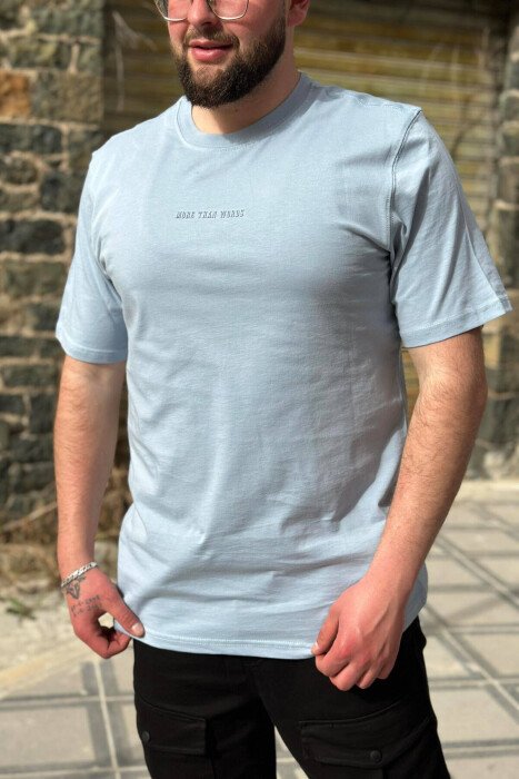ROUND NECK COTTON MEN T-SHIRT LIGHTBLUE/BZ - KLAUDIO FASHION