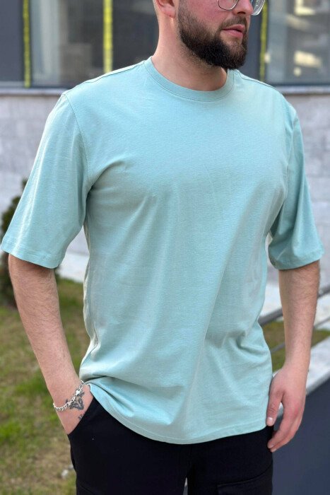 ROUND NECK COTTON MEN T-SHIRT MINT/MENTE - KLAUDIO FASHION