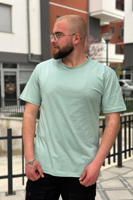 ROUND NECK COTTON MEN T-SHIRT MINT/MENTE - KLAUDIO FASHION