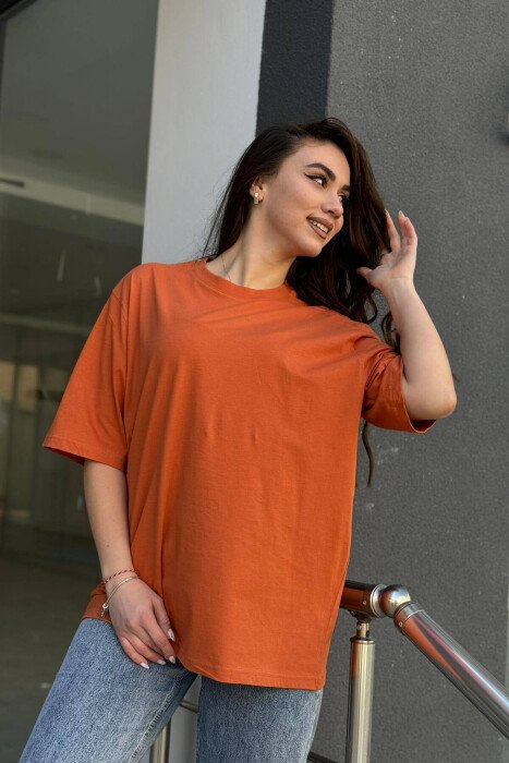 ROUND NECK COTTON MEN T-SHIRT ORANGE/PORTOKALLI - KLAUDIO FASHION