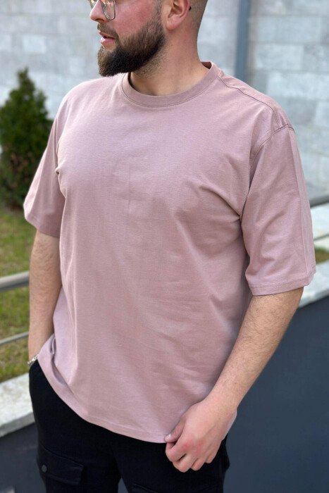 ROUND NECK COTTON MEN T-SHIRT POWDER/PUDER - KLAUDIO FASHION