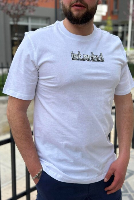 ROUND NECK COTTON MEN T-SHIRT WHITE-E BARDHE - KLAUDIO FASHION