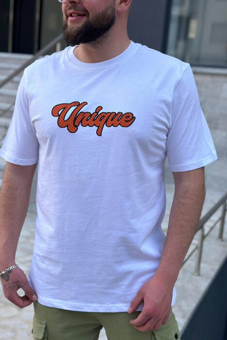 ROUND NECK COTTON MEN T-SHIRT WHITE-E BARDHE - KLAUDIO FASHION