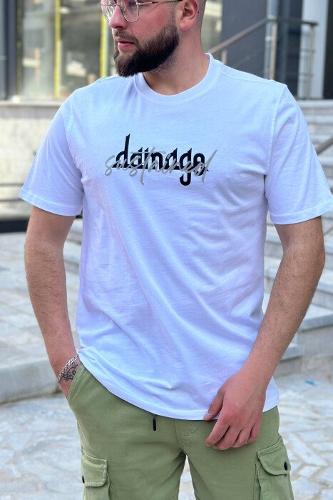 ROUND NECK COTTON MEN T-SHIRT WHITE-E BARDHE 
