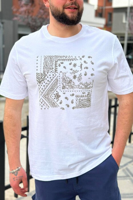 ROUND NECK COTTON MEN T-SHIRT WHITE-E BARDHE - KLAUDIO FASHION