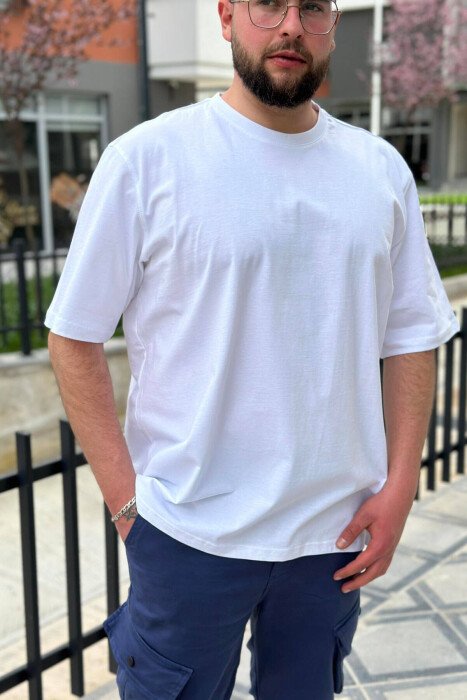 ROUND NECK COTTON MEN T-SHIRT WHITE-E BARDHE - KLAUDIO FASHION