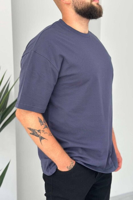 ROUND NECK COTTON MEN T-SHIRT BLUE/BLU - KLAUDIO FASHION