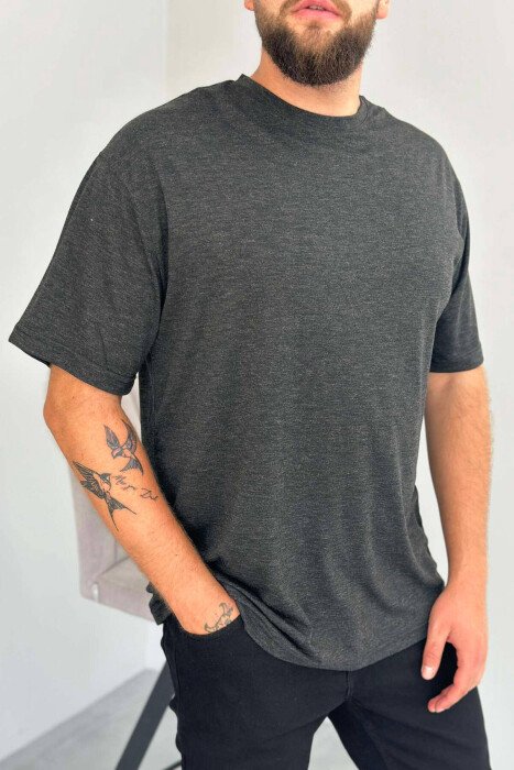 ROUND NECK COTTON MEN T-SHIRT DARK GREY/GEE - KLAUDIO FASHION