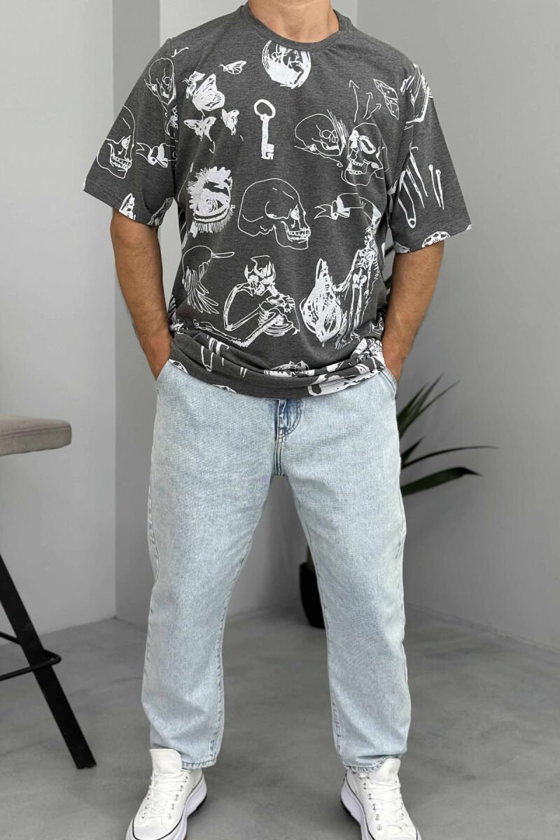 ROUND NECK DESIGNED MEN T-SHIRT DARK GREY/GEE - 1